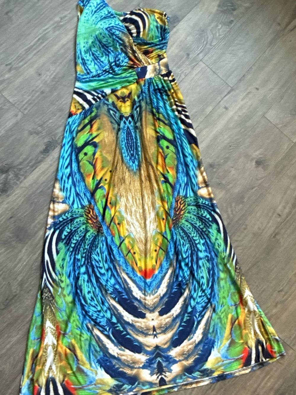 Vibrant Blue Green Multi-Print Women's Maxi Dress